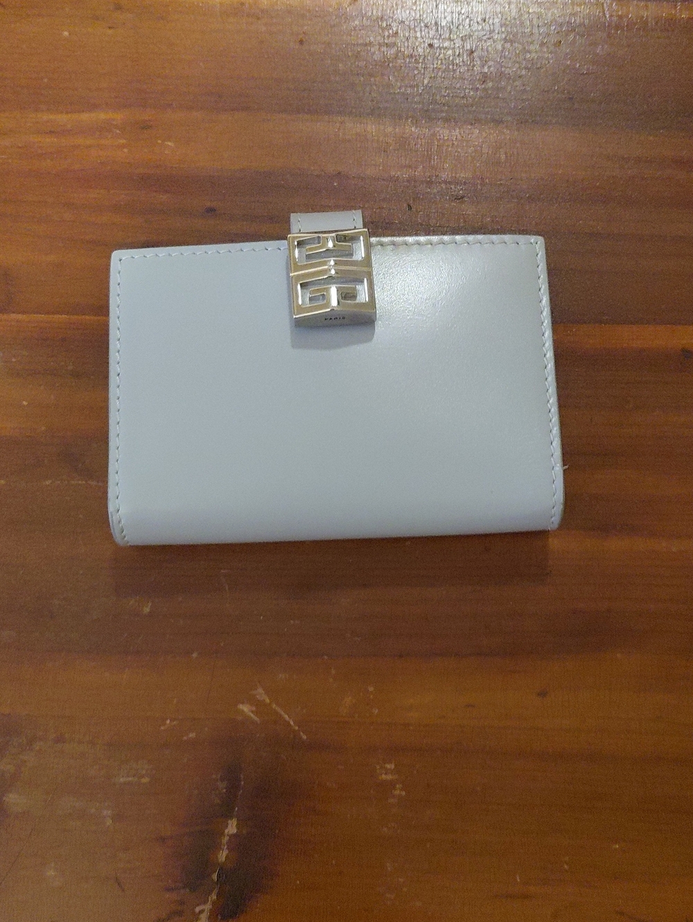 Givenchy White Leather Compact Wallet with Gold Logo Clasp
